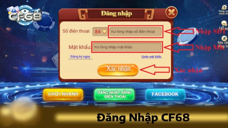 Các bước đăng nhập vào nhà cái CF68